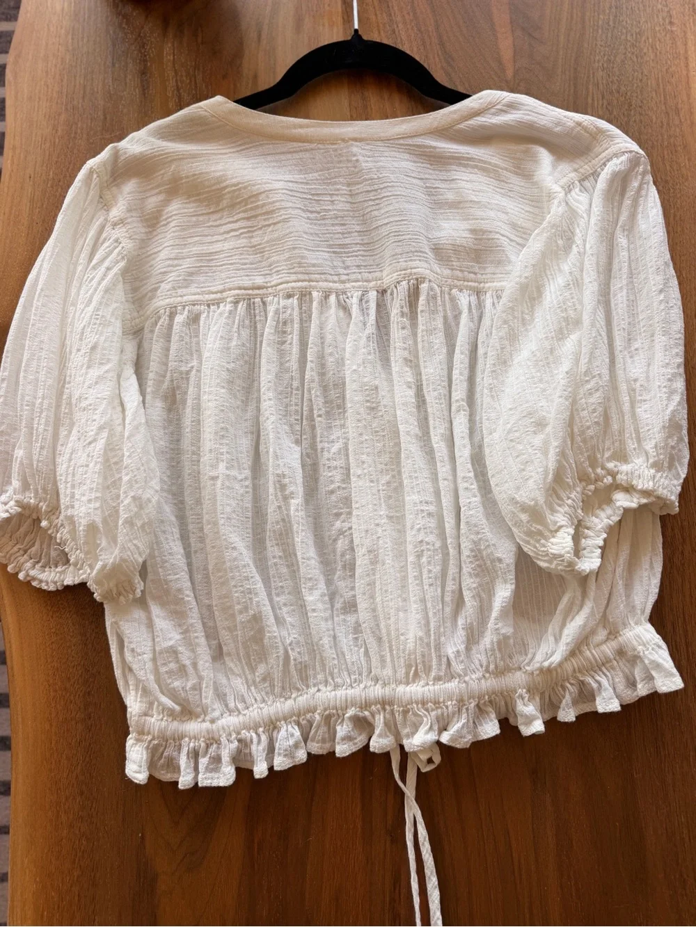 Free People Little Cloud White Cropped Button-Front Boho Top EUC